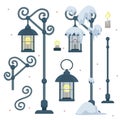 Old fashioned street lamp vector set Royalty Free Stock Photo